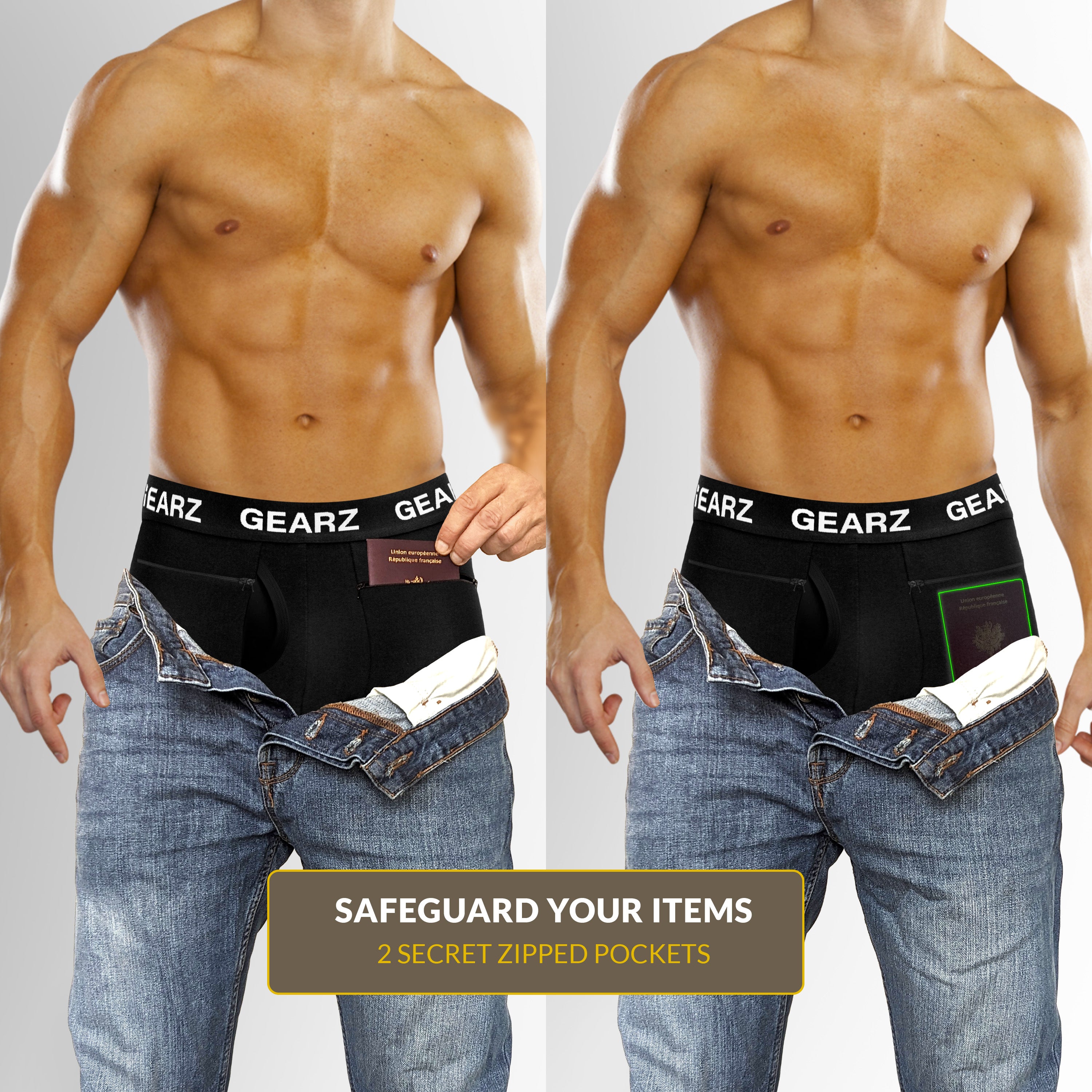 GEARZ Men's Travel Boxer Briefs – Hidden Pocket Anti-Theft Underwear